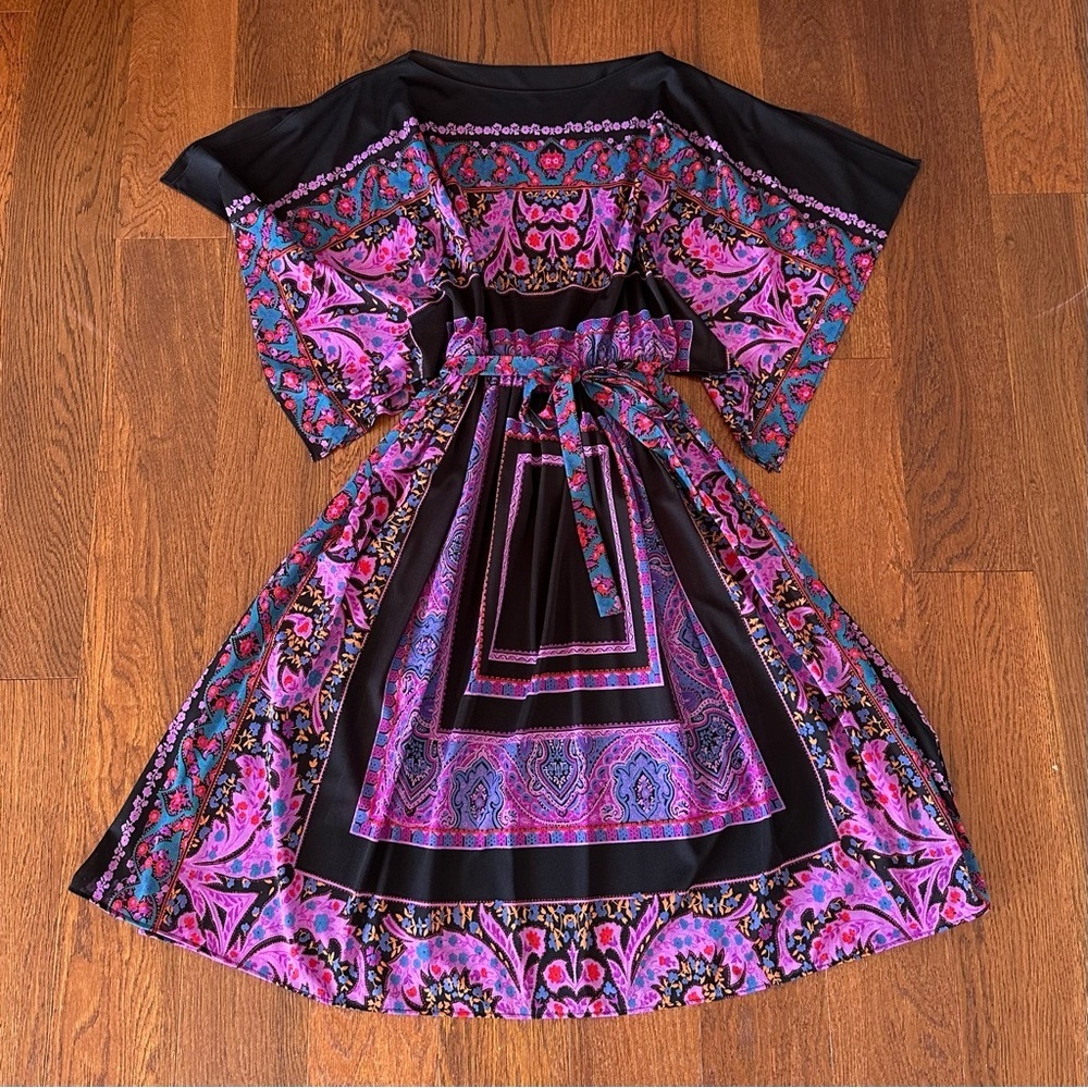 1970s Floral and Paisley Handkerchief Sleeve Dress